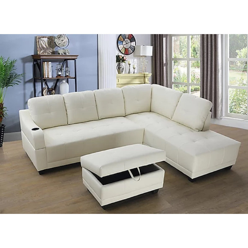 Latitude Run® 96" Wide Faux Leather Sofa & Chaise with Ottoman Wayfair.ca